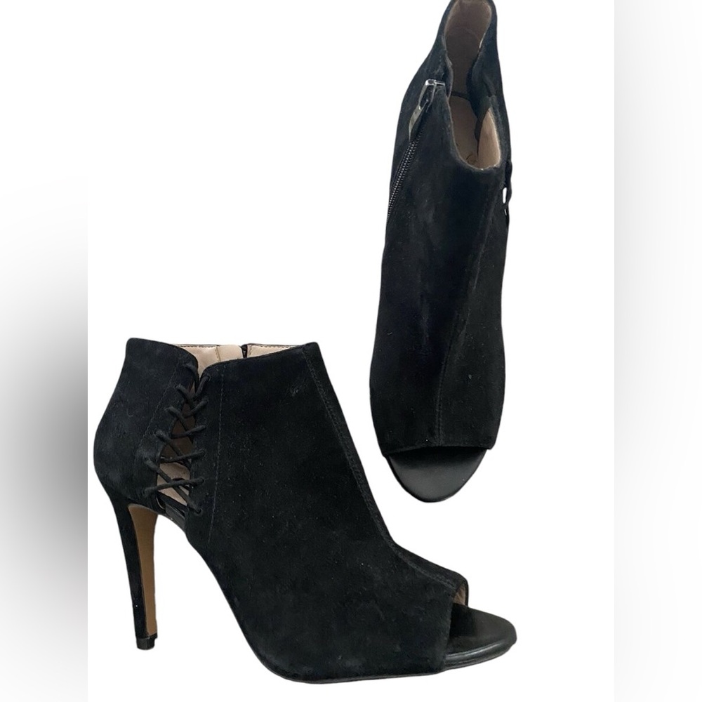 French Connection (Quincy) Women's Black Suede Peep Toe Ankle Boot Size 9.5